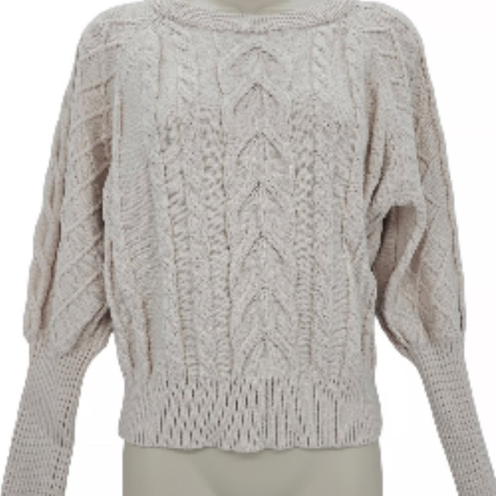 Tahari Cream Crew Neck Cable Knit Sweater